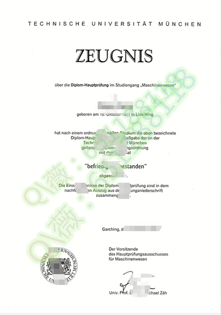 德国慕尼黑工业大学毕业证样本|technische universität münchen文凭|TUM成绩单