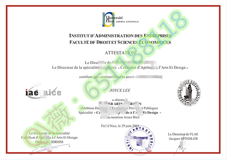 法国尼斯大学毕业证样本|Université de Nice Sophia-Antipolis文凭
