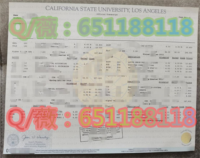 加利福尼亚州立大学洛杉矶分校成绩单样本|California State University, Los Angeles成绩单|CSULA成绩单