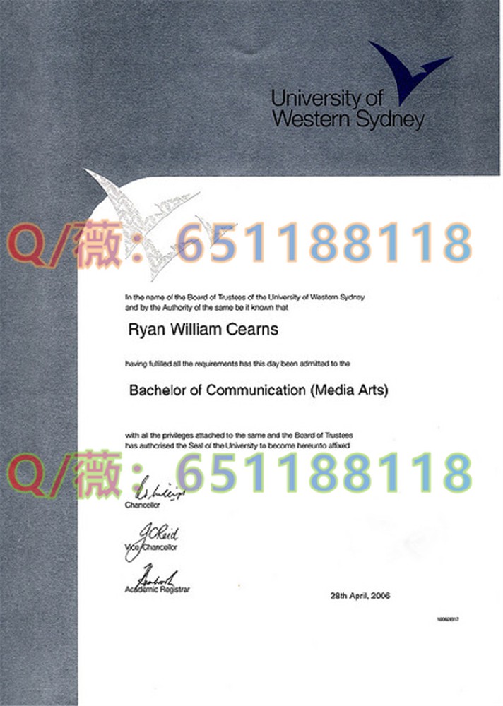 西悉尼大学旧版毕业证样本|Western Sydney University文凭|WSU成绩单