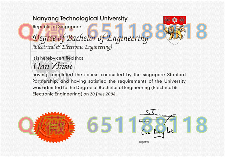 新加坡南洋理工大学毕业证样本|Nanyang Technological University diploma|南大文凭|NTU成绩单