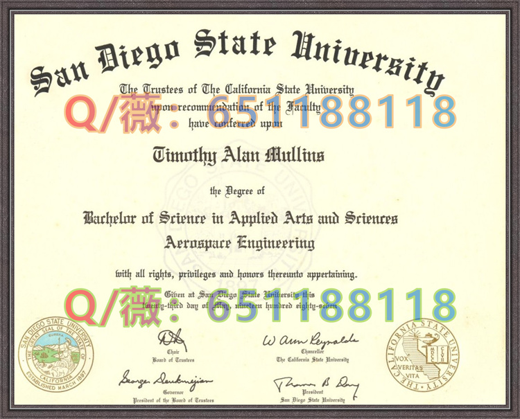 美国圣地亚哥州立大学毕业证样本|San Diego State University diploma